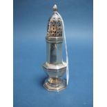 A Hallmarked Silver Sugar Caster, (makers mark rubbed) Chester 1908, of octagonal baluster form,