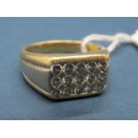 A Gent's Diamond Set Ring, rubover set to the centre with three rows of five uniform brilliant cut