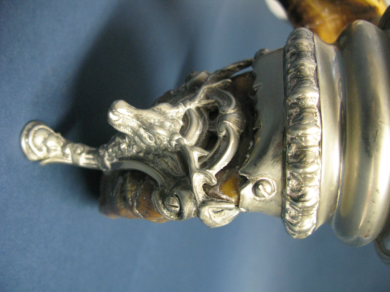 A Walker & Hall Plated Mounted Ram's Horn Snuff Mull, overall height 18cms. - Image 2 of 12