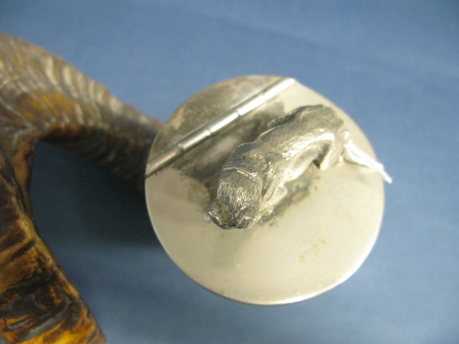 A Walker & Hall Plated Mounted Ram's Horn Snuff Mull, overall height 18cms. - Image 7 of 12