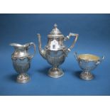 An Egyptian Three Piece Coffee Set, each semi reeded on circular pedestal base, stamped marks. (3)