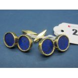 A Pair of Stylish 18ct Gold Lapis Lazuli Set Gent's Cufflinks, each composed of two circular panels,