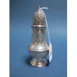 A Hallmarked Silver Sugar Caster, DSS, London 1981, with floral decoration, 15.5cms high.
