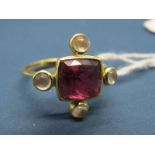 An 18ct Gold Pink Tourmaline Single Stone Dress Ring, of Elizabethan style, the central cushion
