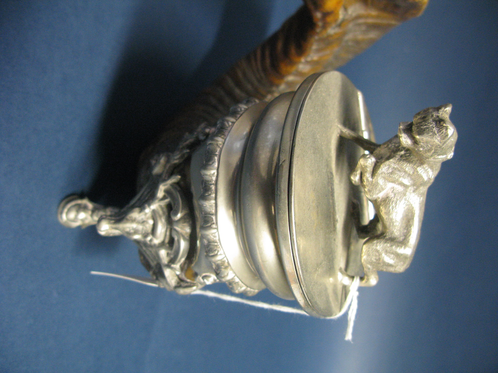 A Walker & Hall Plated Mounted Ram's Horn Snuff Mull, overall height 18cms. - Image 3 of 12