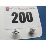 A Pair of Modern 18ct White Gold Princess Cut Single Stone Diamond Earstuds, each stone four claw