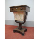A William IV Rosewood Sewing Table/Work Box, crossbanded rectangular top, fitted with single frieze