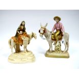 A Royal Dux Porcelain Model of a Boy Riding a Pony, raised on a rocky rectangular base, pink