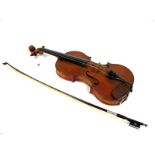 A Violin, one-piece back, length 137/8 in, inlaid purfling, ebony finger board, rosewood pegs,