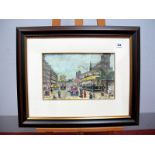 •TERRY GORMAN (b.1935) (Sheffield Artist) Pinstone Street, Sheffield, c.1939, watercolour, signed,