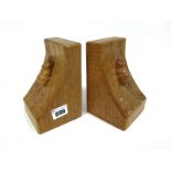 A Pair of Robert 'Mouseman' Thompson Oak Bookends, with carved mouse signature, 15cms high. (2)