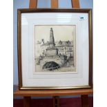 •FREDERICK LAWSON (1888-1968) High Bridge, Lincoln, April 29th 1929, pencil and crayon, signed and