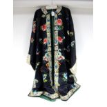 A Circa 1920's Chinese Silk Robe, in midnight blue with centre front opening, finely embroidered