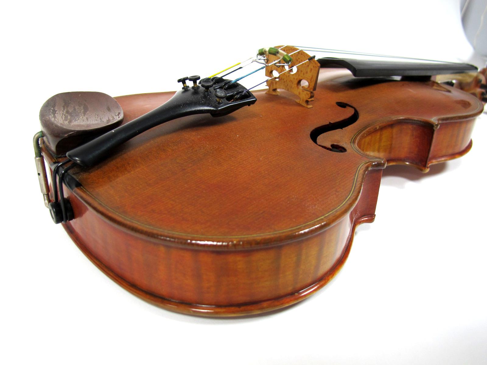 A Violin, one-piece back, length 137/8 in, inlaid purfling, ebony finger board, rosewood pegs, - Image 6 of 6