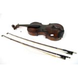 A Violin, one-piece back, length 143/16 in, inlaid purfling, ebony fingerboard. mother of pearl