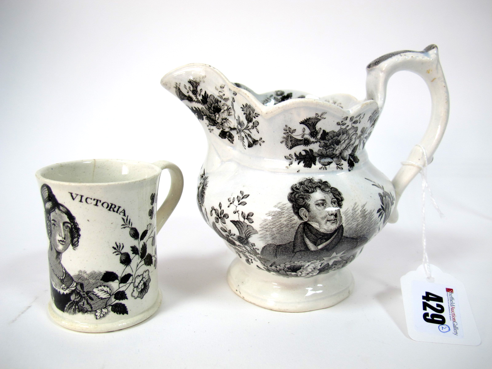 A Goodwin Bridgwood & Harris Pottery Jug to Commemorate the Death of George IV, printed in black