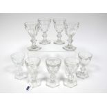 A Set of Nine Baccarat 1930's Wine Glasses, in the Hamilton pattern, the slice cut acid bowls raised