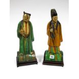 A Pair of Chinese Pottery Roof Tiles in the Tang Style, decorated in the famille verte palette and