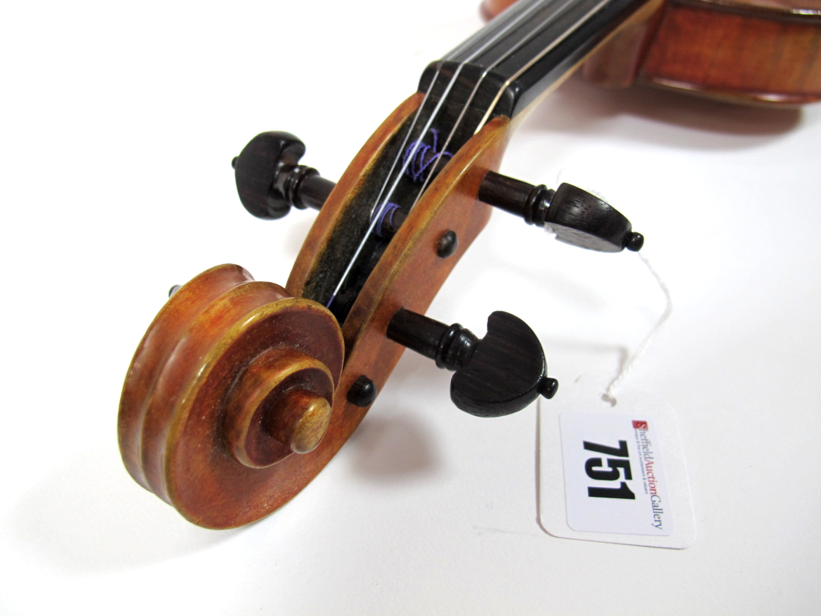 A Violin, one-piece back, length 137/8 in, inlaid purfling, ebony finger board, rosewood pegs, - Image 4 of 6