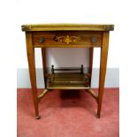 A Late XIX Century Inlaid Rosewood Envelope Card Table, with swivel top, folding leaves, baized