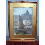 •JOHN ERNEST AITKEN (1881-1957) Scottish East Coast Harbour with Fishing Boats, watercolour,