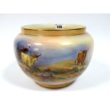 A Late XIX Century A.S Fielding & Co 'Crown Devon' Pottery Jardiniére, painted by G. Cox, signed,