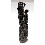 A Makonde (Tanzania) Carved Hardwood Ancestral Figure Columnar Group, XX Century, 82cm high.