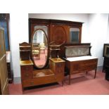 An Edwardian Inlaid Three Piece Bedroom Suite, comprising breakfront wardrobe with swag deocrated