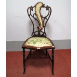 A XIX Century Mahogany Chair, with shaped fretwork back inset with upholstered panel, upholstered