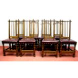 A Set of Eight Nigel Griffiths Stick Back Dining Chairs, the hide seats with button decoration, on