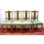 A Set of Four Late XIX Century Rosewood Salon Chairs, with shaped top rail and foliate carving to