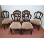 A Set of Six Mid XIX Century Mahogany Dining Chairs, with shaped top rail and upholstered seat, on