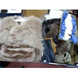 A Fox Fur Cape, with velvet lining, ermine and other fur collars and stoles, three pairs of