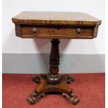 A XIX Century Mahogany Pedestal Table, with octagonal shaped top, turned pedestal on quatrefoil