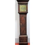 An XVIII Century Painted Pine Longcase Clock, the square brass dial with figural spandrels,
