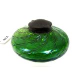An Early XX Century Irridescent Green Glass Inkwell in the Loetz Style, of squat circular form