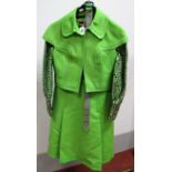 A c.1960's/1970's Dress and Jacket Outfit, by Diana Warren, Blackpool, in lime green, the dress with