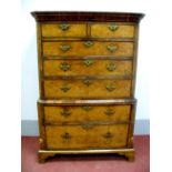 An Early XVIII Century Walnut Chest on Chest, stepped cornice over two short and three long upper