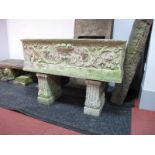 A Large Concrete Garden Trough, of rectangular form, featuring urns and foliage, 38cm high,