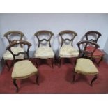 A Set of Six Mid XIX Century Rosewood Chairs, the top rail with 'C' scroll decoration, carved and