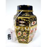 A Royal Crown Derby Porcelain Jar and Cover, of hexagonal form, decorated in Imari pattern 6299,