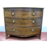 A XIX Century Mahogany Bow Front Chest of Drawers, with moulded edge, brushing slide and three