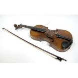 A Violin, two-piece back, length 145/16 in, inlaid purfling, ebony fingerboard, rosewood pegs,