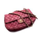 Designer Handbag; believed to be an early 1970's Chanel 2-55 double flap quilted handbag, in