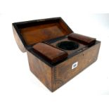 A Victorian Walnut Inlaid Dome Topped Tea Caddy, with lidded compartments to the interior.