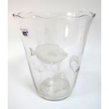 A Royal Brierley Glass Vase, of tapering form with wavy rim, designed by Keith Murray and etched
