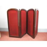 A XIX Century Mahogany Four-Fold Screen, with red velvet panels, 136cm high.