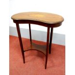 An Edwardian Mahogany Kidney Shaped Occasional Table, with moulded edge, marquetry inlay, on