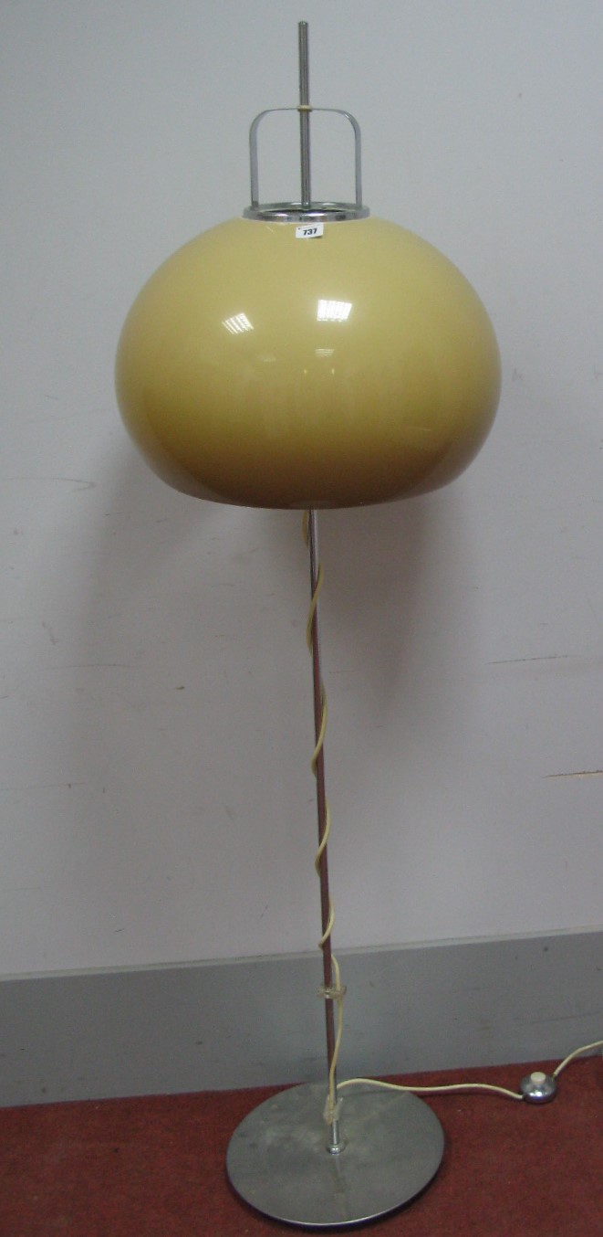 A 1960's /1970's Italian Chrome Floor Lamp, in the manner of Guzzini, with a rise and fall amber