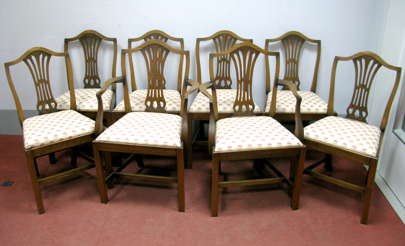 A Set of Eight Mahogany Hepplewhite Style Dining Chairs, comprising six single and two carver